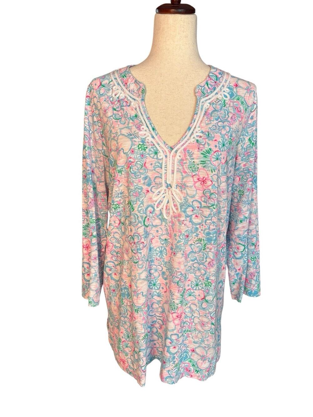 Lilly Pulitzer Kaia Knit Tunic Top Size Large Floral Resort Beach Preppy